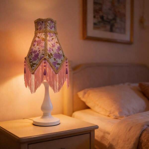 Vintage Wisteria Hexagon Fabric Lampshade, Jacquard Wisteria Flower Design With Tassel, Lampshade Only (Excluding Lamp Base)