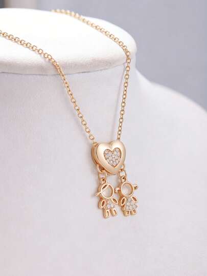 1pc Fashionable Heart-Shaped Stainless Steel Pendant Necklace With Shiny Synthetic Cubic Zirconia, Unisex Jewelry Gift, Suitable For Women, Mother's Day Accessory