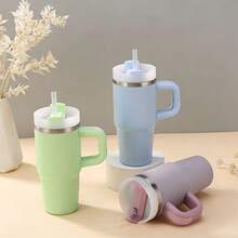 Stainless Steel Thermal Bottle With Straw 420ml - Hồng - Xem 3