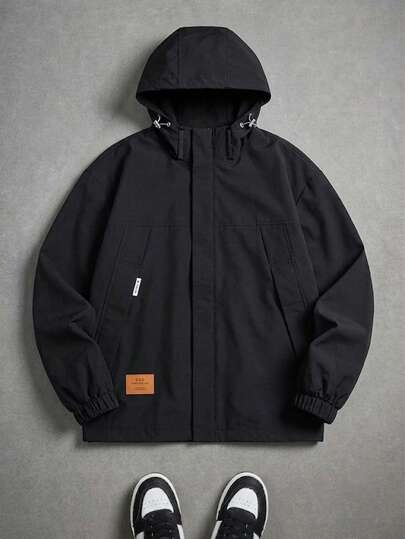 Herren Große Größen Lässige Loose Fit Mode Einfarbig Minimalistische Langarm Kapuzenjacke