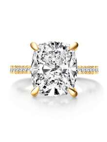 XUJIA 1pc 6 Carat Cushion Cut Engagement Ring For Women, 12x10mm Cushion Cut Luxury 5A Grade Cubic Zirconia CZ Ring, 925 Sterling Silver Halo Stunning Promise Wedding Band - D213 - View 9