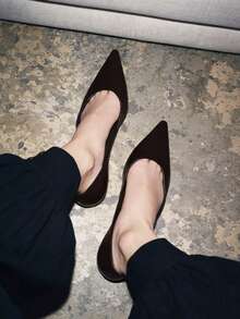Giày mule mũi nhọn màu đen tối giản, giày lười không gót, kiểu dáng phổ biến ở châu Âu và Mỹ dành cho nữ đi làm và dạo phố, giày thanh lịch đa năng cho mùa xuân/hè. - màu nâu - Xem 3