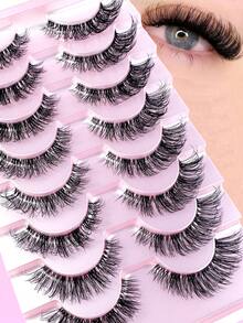 8 Cặp lông mi giả chất lượng cao, mềm mại, mỏng tự nhiên, kiểu hoạt hình, lông mi giả dạng chùm 8D trong suốt, dày 10-20mm, có thể uốn cong nhẹ, dùng để tự nối mi. - màu đen - Xem 1