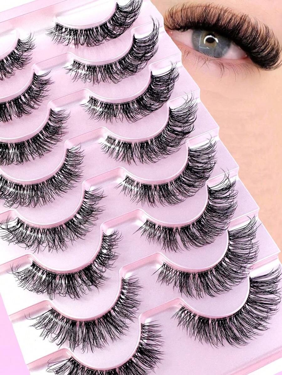 8 Cặp lông mi giả chất lượng cao, mềm mại, mỏng tự nhiên, kiểu hoạt hình, lông mi giả dạng chùm 8D trong suốt, dày 10-20mm, có thể uốn cong nhẹ, dùng để tự nối mi. - màu đen - Xem 1