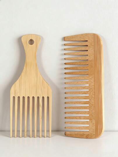 1/2 stuks bamboe kammen met brede tanden, natuurlijke bamboe haarkam, afro kam met brede tanden, houten stylingkam voor krullend haar, antistatische haarkam voor dames en heren