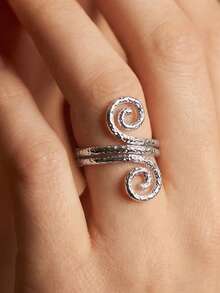 1 pieza Anillo abierto con línea espiral, material de cobre dorado, estilo minimalista y personalizado, adecuado para uso diario de hombres y mujeres - Dorado - Ver 9