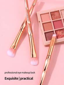 3件套金色化妆刷套装，包含眼影刷、长柄多功能塑料刷、眼线刷、斜角眼线刷，专业化妆刷，家用/户外男女通用 - 金色 - 查看 7