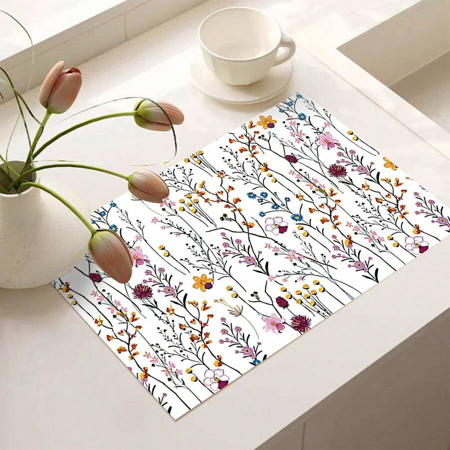 1 pieza Alfombrilla de barra de café con estampado floral colorido, alfombrilla para estufa, alfombrilla de drenaje, alfombrilla de drenaje de silicona para máquina de café, alfombrilla de drenaje de goma, alfombrilla de secado de platos súper absorbente y resistente al desgaste, para encimera, restaurante, cocina, decoración de mesa de patio, suministros de cocina para el hogar, alfombrilla decorativa para encimera