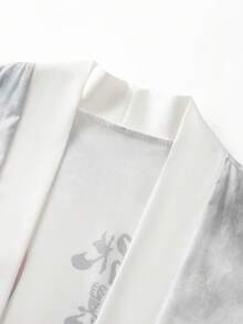 水墨山水勇者人物印花七分袖长袍，新款中国风宽松防晒开衫，男士古风衬衫 - 白色 - 查看 6