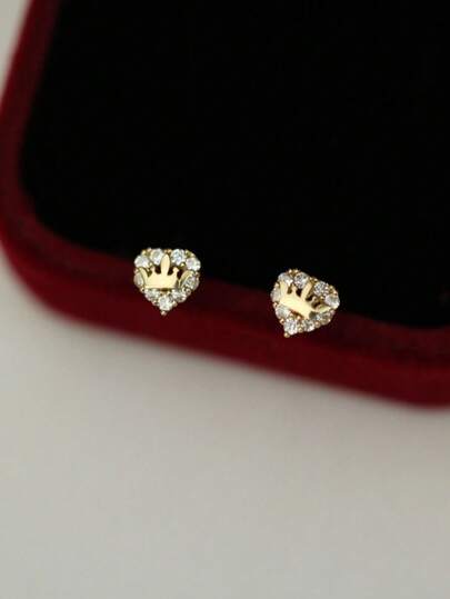 1 Đôi bông tai bạc S925 đính đá Cubic Zirconia hình vương miện và trái tim, phụ kiện trang sức dành cho nữ, quà tặng đám cưới, tiệc tùng và kỷ niệm.