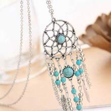European And American Dream Catcher Necklace  Feathers Turquoise Metal Leaves Fringed Long Bohemian Item Jewelry - Turquoise Necklace - View 3