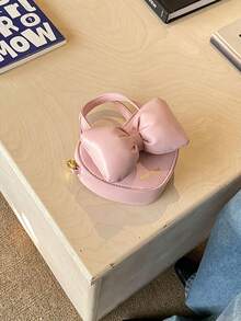 新款可爱心形蝴蝶结手提包，女孩配饰，口红斜挎包 - 粉色 - 查看 6