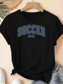 T-shirt vintage da donna, con stampa "Women's Footballer" e testo, casual, sportiva, ideale per l'estate, adatta per il tempo libero e le attività fisiche, top estivi. - nero - Visualizzare 3