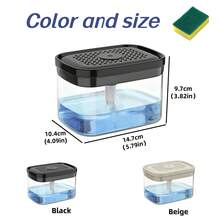 1 pièce Distributeur de savon avec support d'éponge, comprend 1 éponge, forme carrée compacte, accessoire d'évier, distributeur de détergent/liquide pour le lavage des mains, étagère de rangement de cuisine (noir/beige) - multicolore - Voir 9