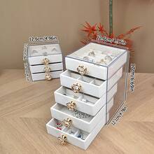 新款迷你五层/三层透明桌面首饰收纳盒，防刮绒面项链戒指展示架，节日礼物 - 彩色 - 查看 9