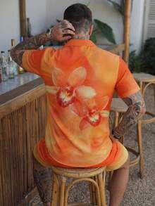 Men's Summer Beach Vacation Ombre Floral Print Short Sleeve Shirt And Shorts Set - Multicolor - View 2