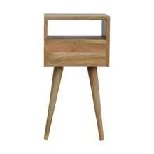 Solid Wood Mini Oak-Ish Bedside 1 Drawer And Open Slot Brown - 棕色 - 查看 9