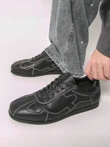 男士黑色休闲通勤牛津鞋，简约复古经典方头乐福鞋 - 黑色 - 查看 9