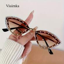 A Summer Essential, Stylish Cat-Eye  With Rhinestone Details,  Metal Frame Design, Protective, Perfect For The Beach, Vacations, Travel, And Cruises, High-Quality And Durable, Ideal For Women's Daily Wear, Street Photography, And As A Holiday Gift - Màu hồng chuyển sắc - Xem 5