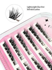 Asiteo 72pcs D Curl Self Adhesive Lashes,3D Fluffy Wispy Individual Fake Lashes Faux Mink Lashes,No-Glue Lashes, For Beginners Eye Makeup DIY Pre Glued Lashes - D - View 2