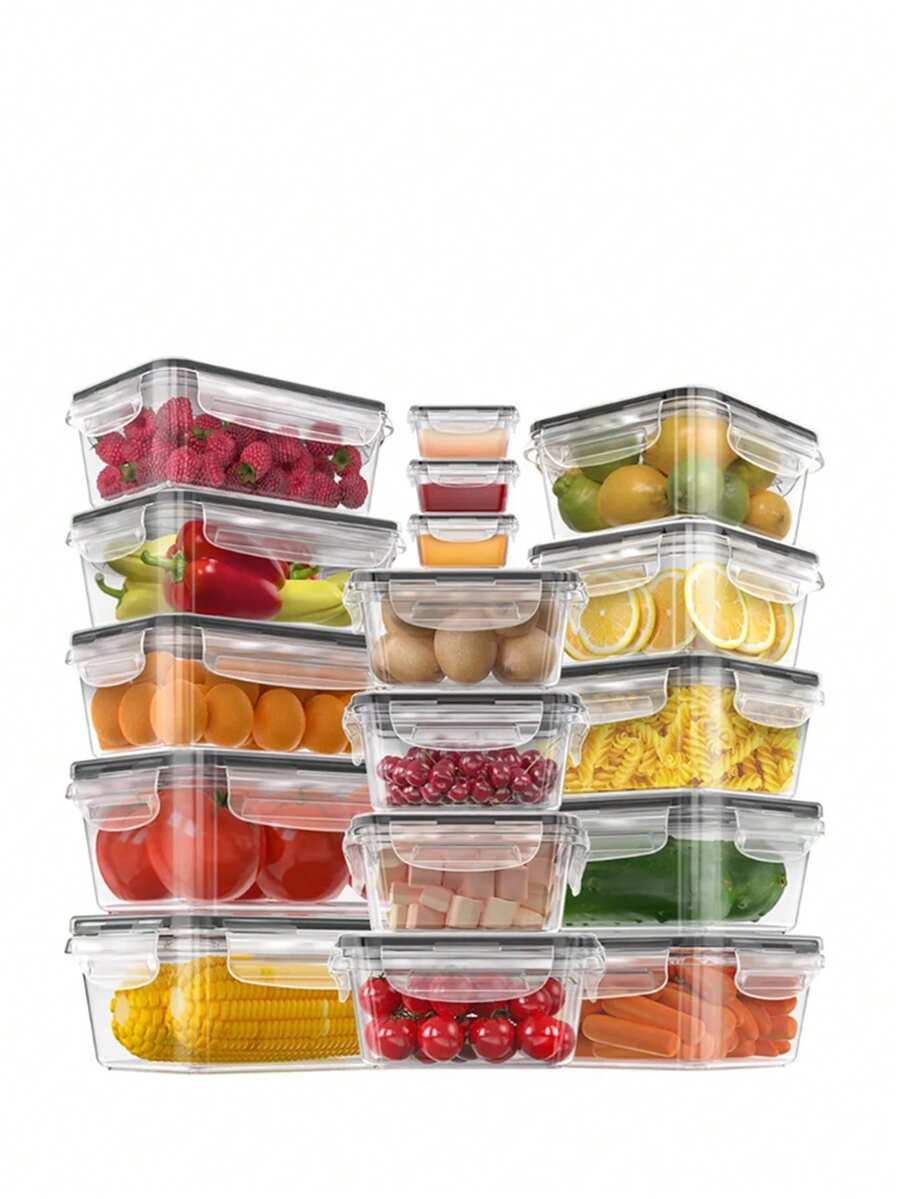 24pcs-food storage containers, with easy-pull LIDS, for pantry and kitchen organizations - with free labels and markings, kitchen storage accessories. - Transparencia - Ver 1
