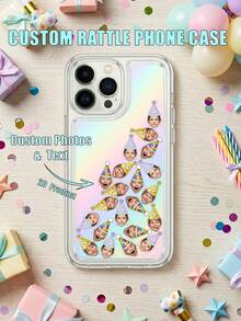 Funda de teléfono personalizada con foto facial, gorro de fiesta de cumpleaños personalizado con patrón triangular y forma de cara, funda de protección para teléfono, funda de teléfono transparente iridiscente personalizable con foto y texto, regalo de cumpleaños único, adecuado para familia y amigos. - Multicolor - Ver 27