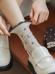5/1Pair Women's Tulip Floral Crew Socks, Ruffle Trim Cute Socks,Soft Breathable Socks,Casual Mid-Calf Socks,All-Season Versatile Socks For Daily Wear - Multicolor - View 4