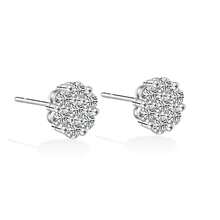 925 Sterling Silver Moissanite Flower Earrings, 7-Stone Moissanite Earrings For Women, With Certificate - Silver - View 2