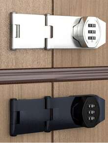 Candado de combinación de metal fácil de instalar, sin necesidad de perforar - Candado de 3 dígitos para gabinetes, cajones, estantes de zapatos y armarios, acabado negro liso, candado para gabinete de almacenamiento - Modelo plegable múltiple de 4 pulgadas - Ver 2