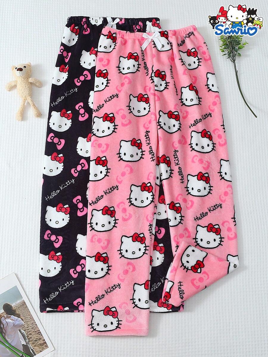 SANRIO 2条装女士可爱卡通法兰绒睡裤,柔软不透,居家休闲舒适,秋冬季穿着 - 彩色 - 查看 1