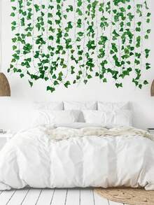 (3/6/12pcs) Decorative Vine, Indoor Decor Artificial Evergreen Ivy Leaves Hanging Wreath, Home Bedroom Wall Wedding Christmas Party Office Garden Outdoor Decoration - Green - View 9