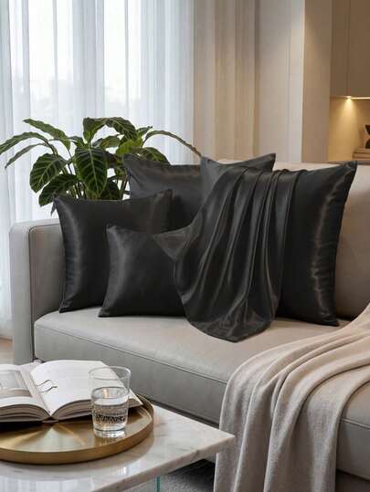 1/2pcs Black Satin Pillowcase, Envelope Closure Pillowcase, Silky Soft, Wrinkle Resistant, Improve Sleep Quality, Suitable For Curly Hair, Satin Pillowcase, Black Pillowcase, Pillowcase, Pillow Insert Not Included, Machine Washable, Perfect Home Decor, Bedroom Accessory, Cool & Comfortable, Luxury Pillowcase, Ultra Soft Hotel Style Pillowcase, Fits Standard Full, Queen And Twin Size Beds