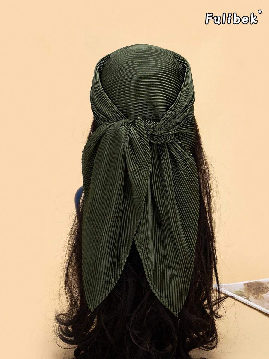 1条90厘米女士纯色褶皱围巾,女士头巾/方巾,发饰,发带,头巾,头巾,服装配饰,适合搭配长袍,适合海滩、度假和日常生活,为您的造型增添亮点,假日旅行必备 - 軍綠 - 查看 1