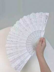 3pcs/1set Lace Floral Hollow Out Women's Folding Fan, Vintage Decorative Fan, (Includes Fan, Card And Gauze Bag). Suitable For Bridal Photo Props, Wedding Gifts, Bridesmaid Gifts, Masquerade Party Supplies, Dance Performances, Holidays, Housewarming, Mother's Day, Thanksgiving, Teacher's Day Gifts, Home Decor And Women's Fashion Accessories. - Multicolor - View 10