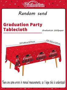 5pcs 2026 Graduation Party Decorations, Graduation Party Supplies, Congratulations Graduation Tablecloth, Transparent Tablecloth Clips, Plastic Tablecloth Clips, Red, Black And White Disposable Graduation Tablecloths, Graduation Tablecloth Party Decor - Graduation GRAD Tablecloth - Red - View 4