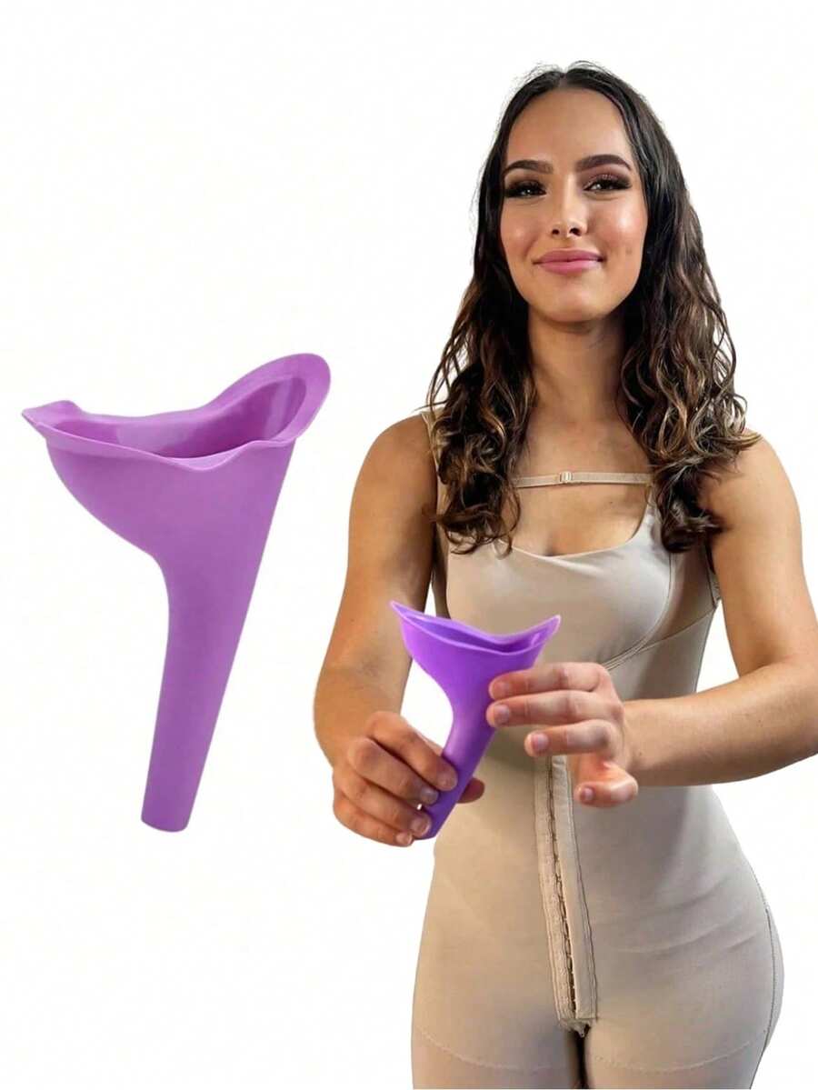 1个便携式紫色/粉色/橙色女性小便器，采用TPR橡胶材质，适合户外旅行和女性健康护理