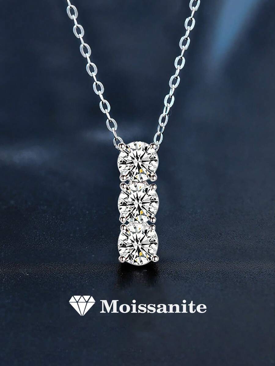 1 pièce Collier en argent 925 de luxe avec moissanite de 1,5 carats, convient pour le port quotidien des femmes, bijoux de mariage, Saint-Valentin, Fête des Mères, anniversaire, cadeau du Nouvel An - Argent - Voir 1