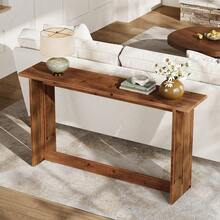 63" Farmhouse Console Table, Rustic Solid Wood Entryway Table With Sturdy Rectangular Base, Narrow Sofa Table Behind Couch For Living Room, Hallway, Foyer & Small Spaces, Brown - Nâu mộc mạc - Xem 3