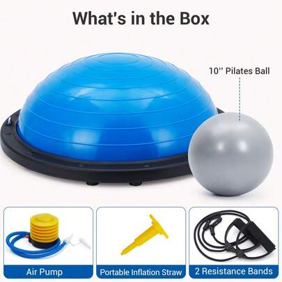 TEQIN Exercise Ball,Balance Ball Trainer With Resistance Bands,Foot Pump & Extra Ball,Inflatable Yoga Ball For Home Gym Workouts,23 Inch Exercise Half Ball For Balance Training Core Strength Fitness More