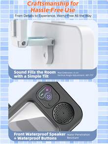 1个无线蓝牙防水浴室手机壳，带可伸缩可调节支架，蓝牙音箱，可用于淋浴和观看视频 - 查看 10