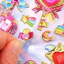 2pcs Random 3D Crystal Stickers, Bubble Wrap Diamond Gem Stickers, Colorful Diamond Decorations, Princess Laser Stickers And Fairy Magic Wand Stickers - Multicolor - View 2
