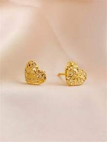 1对锡箔纸心形耳钉，适合日常佩戴 - 金黃色 - 查看 1