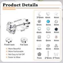DAILI 18 Pairs 316L Stainless Steel Earrings For Women Men Hypoallergenic 14K Gold Flat Back Stud Earrings For Sensitive Ears CZ Opal Moon Pearl 20G Flower Back Cartilage Earrings - 18 Pairs Of Earrings Set - View 5