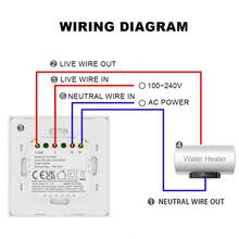 符合欧盟标准的WiFi智能电表热水器开关，带耗电量统计功能，5000W大功率，兼容Alexa语音控制APP，支持远程定时和倒计时，背光开关，钢化玻璃面板，超薄嵌入式安装，需连接零线，支持设备共享，采用阻燃材料。 - 彩色 - 查看 11