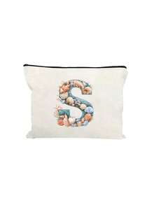 Bolsa de maquillaje impresa con diseño de estrella de mar, concha y elementos oceánicos, con letras del alfabeto A-Z. Bolsa de almacenamiento con estampado de letras de moda, bolsa de cosméticos para almacenamiento de artículos pequeños, bolsa de almacenamiento, bolsa de maquillaje, bolsa de aseo, bolsa de almacenamiento plegable ligera, bolsa de embrague como regalo para maestros, almacenamiento para enfermeras, médicos, maestros, adecuada para el almacenamiento de cosméticos de viaje personal, esencial para vacaciones en la playa, campamento, vacaciones, regalo del Día de la Madre - Multicolor - Ver 14