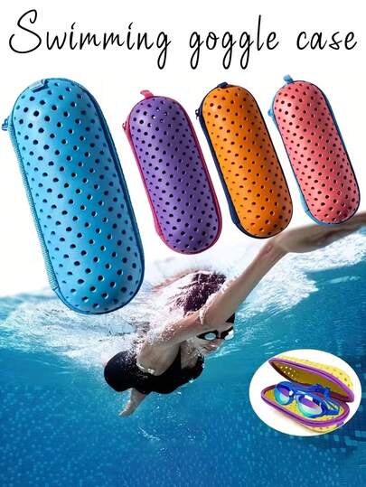 Estuche de gafas de natación de silicona, estuche de gafas de moda con cremallera, equipo de entrenamiento ligero, portátil y a prueba de golpes - Caja de almacenamiento hueca de color mixto, bolsa de almacenamiento de gafas EVA