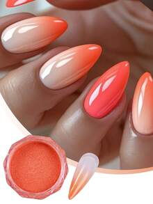 1pc Orange Tie Dye Rainbow Gradient Nail Art Powder, Summer Nail Decoration Shimmering Gradient Powder - Orange - View 4