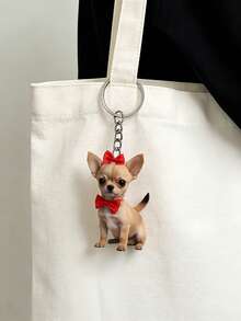 2D Cartoon Red Bow Chihuahua Dog Keychain, Anti-Lost, Double-Sided Clear Printing, Suitable For Various Bag Types Like Square Bag, Shoulder Bag, Shopping Bag, Armpit Bag Etc., Applicable For Commuting, Travel, Vacation, Beach, Study, Dating, Camping, Picnic And Other Scenarios, Perfect Gift For Animal Lovers And Mother's Day - Multicolor - View 5