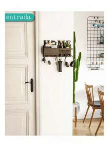 Soporte de Pared para Llavero Porta Llaves para Pared Colgador de Llaves con 7 Ganchos Organizador de Correo de Rústica Colgador para Llaves para Llaves Estante Decorativo de Pared, Marrón - Marrón - Ver 5