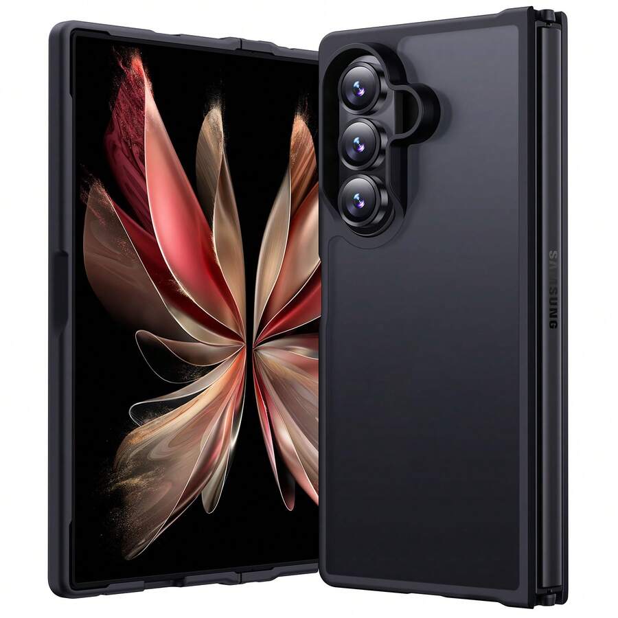 1 ốp lưng bảo vệ kiểu dáng doanh nhân tối giản màu đen/xanh navy/xám cho Galaxy Z Fold7, được làm từ chất liệu PC cứng mờ thân thiện với da kết hợp với khung TPU mềm, bề mặt mờ, chống trầy xước, chống trơn trượt, thiết kế vòng bảo vệ camera nhô cao giúp ngăn ngừa trầy xước ống kính. - màu đen - Xem 1